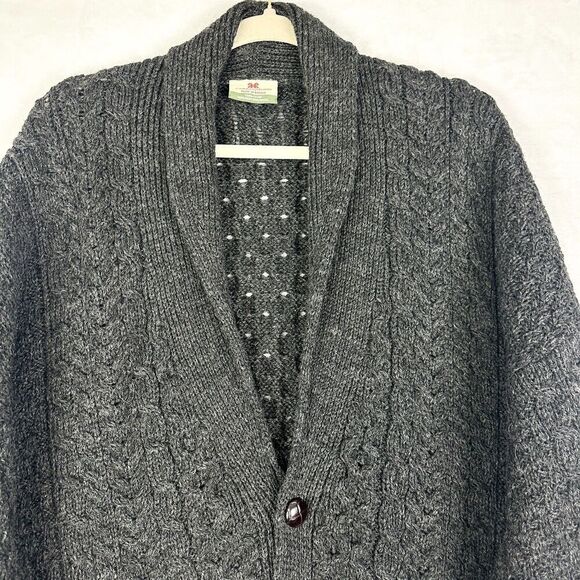 Carraig Donn Irish Pure New Wool Fisherman Cable Knit Cardigan Sweater Size XL - Picture 3 of 7